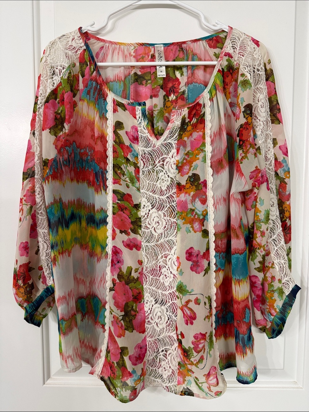 Boho Floral Lace-Panel Tunic - Multicolor